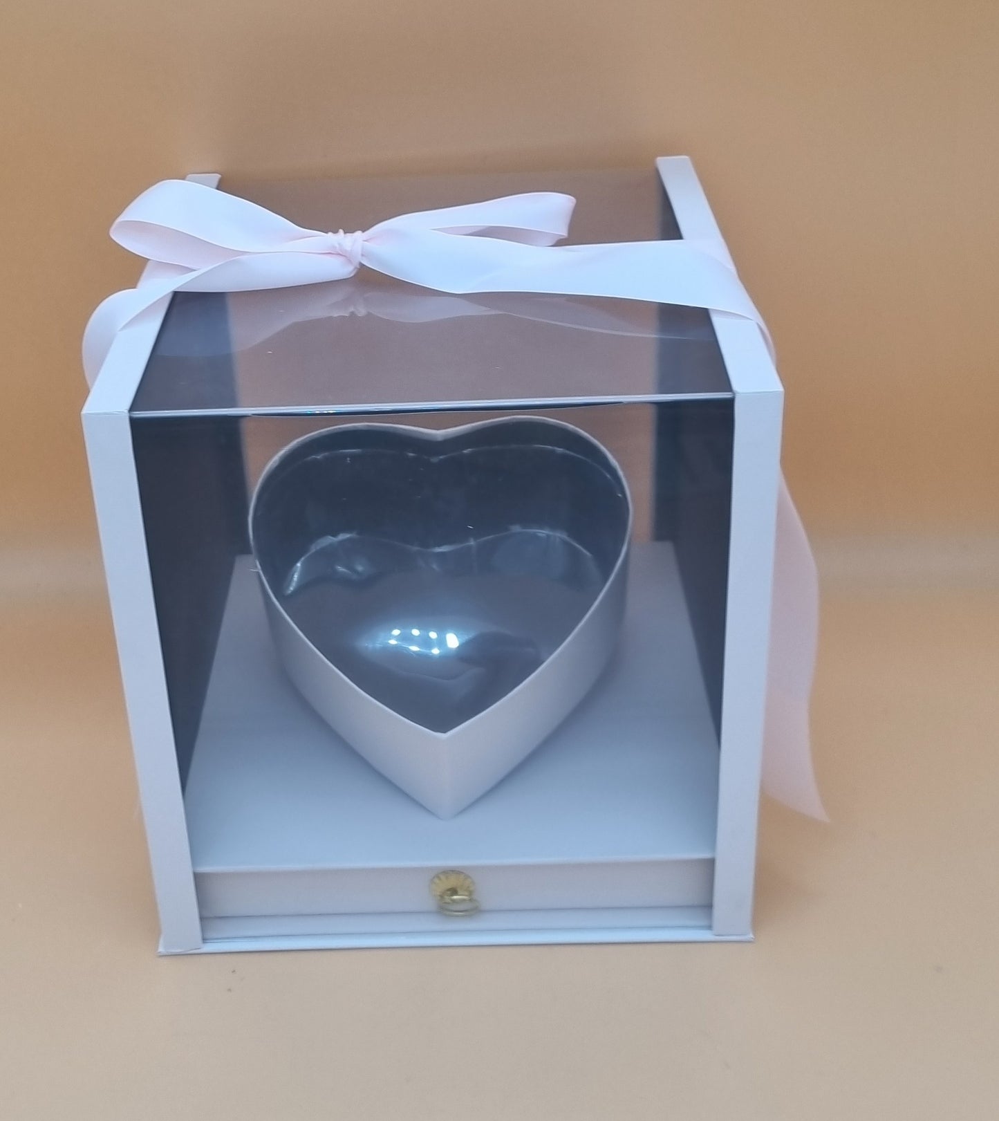 Box Würfel mit Deckel, geneigtem Herz und Schublade 24,5x24,5x22,5cm "Hellrosa 560"