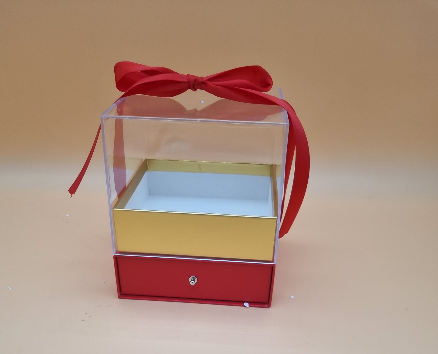 Box Würfel mit Deckel und Schublade 14x14x16cm "Rot 548"