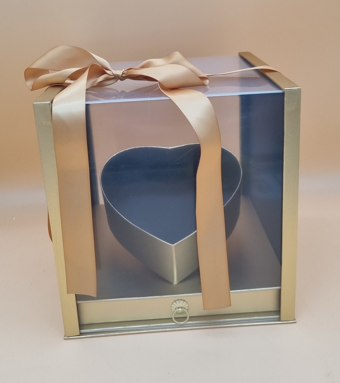 Box Würfel mit Deckel, geneigtem Herz und Schublade 24,5x24,5x22,5cm "Gold 557"