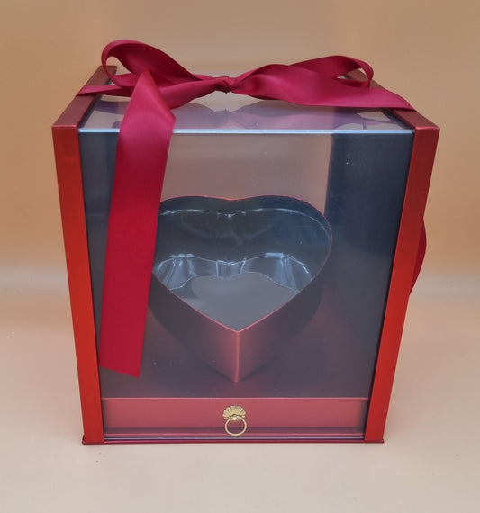 Box Würfel mit Deckel, geneigtem Herz und  Schublade 24,5x24,5x22,5cm "Rot 559"